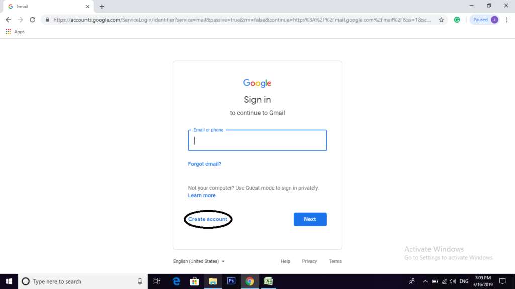How to Create A Gmail Account -Step 1