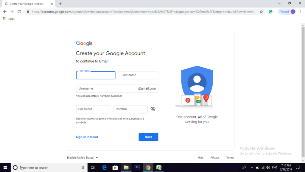 How to Create A Gmail Account- step 2